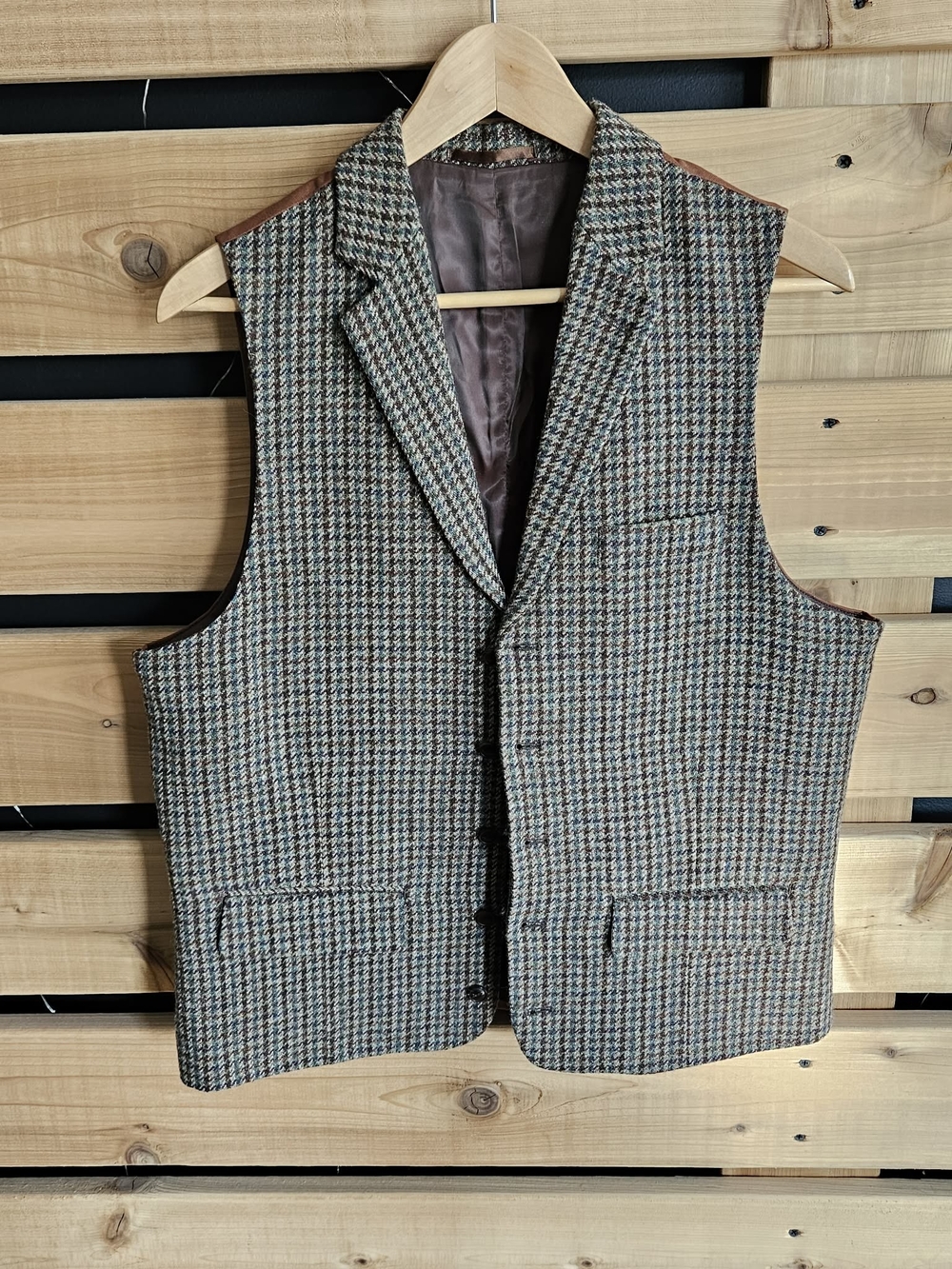 Simons Brown Multi Houndstooth Tweed Vest